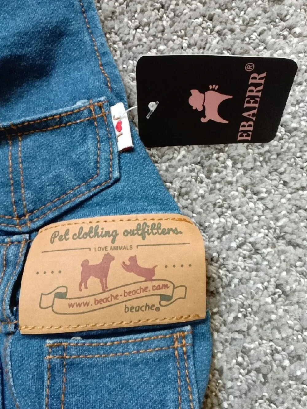 Pet Clothes Elastic Jeans Overalls Washed Denim Cute Style for 🐶 Dogs Size S